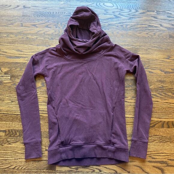 Lululemon Stress Less Pullover Hoodie Burgundy Cowlneck Sweatshirt Size 2 - Picture 2 of 9